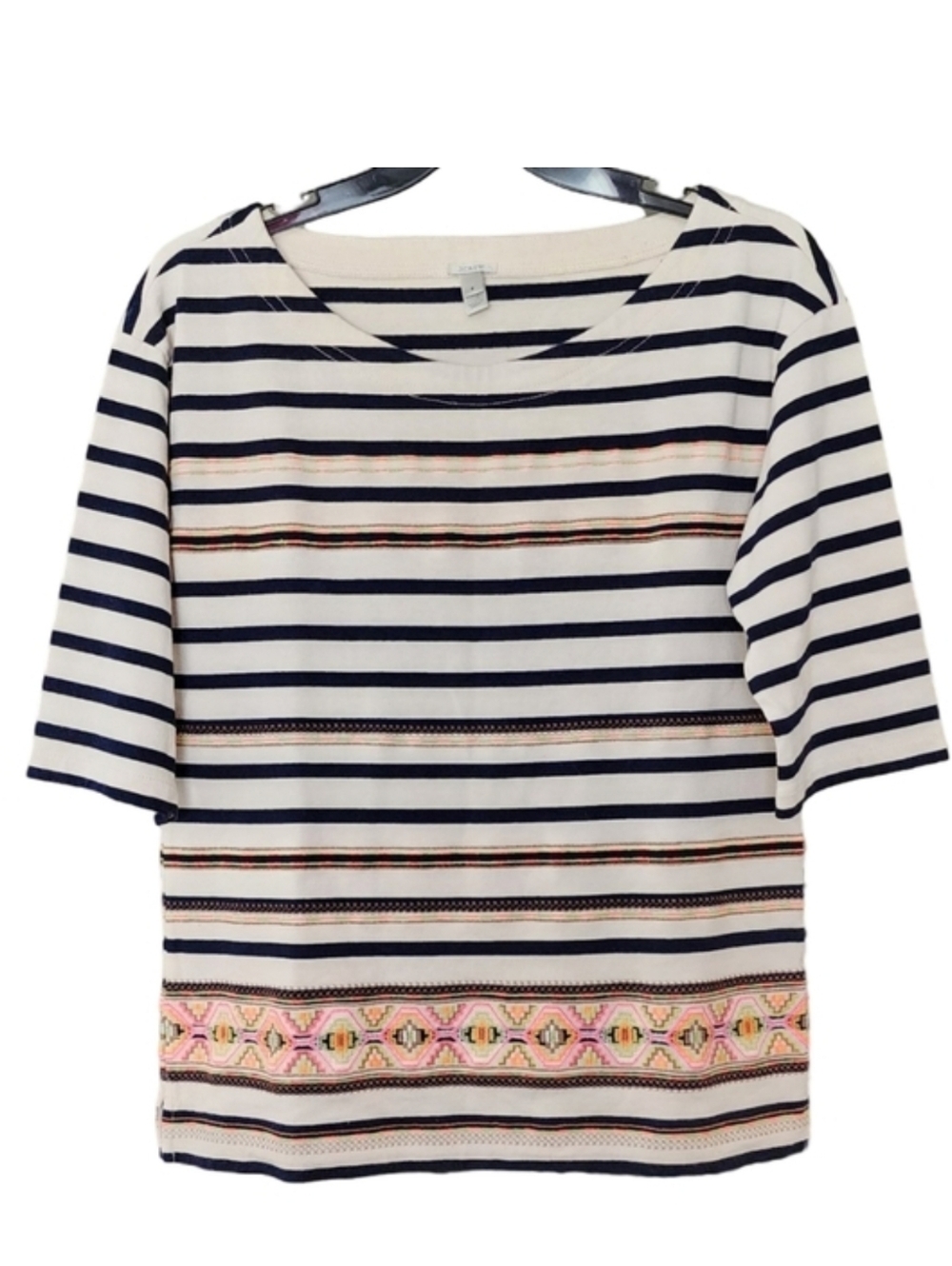 J.Crew Multicolor Stripe Embroidered Blouse Women's Small Nautical‎